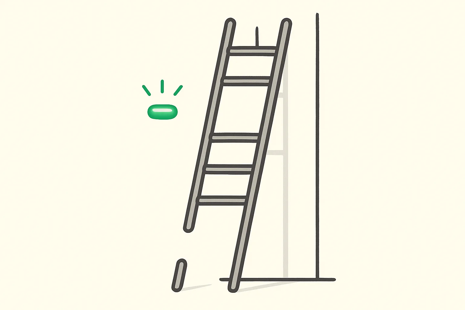 AI jobs disappearing: a career ladder with its bottom section broken off and a glowing green rung floating out of reach