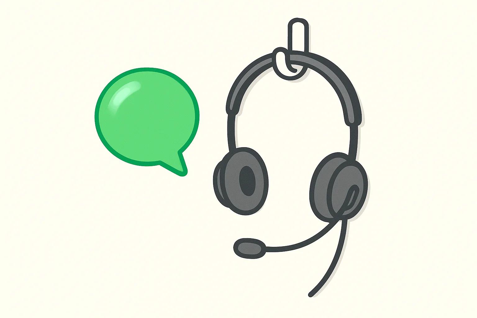AI replacing customer support: an empty headset on a wall hook next to a glowing green chat bubble