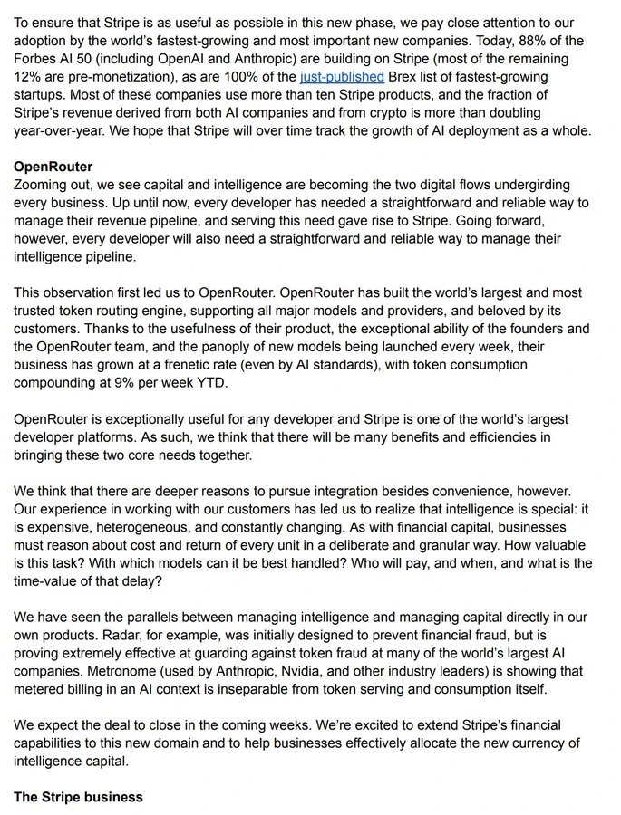Page 3 of the letter, on OpenRouter as the intelligence pipeline