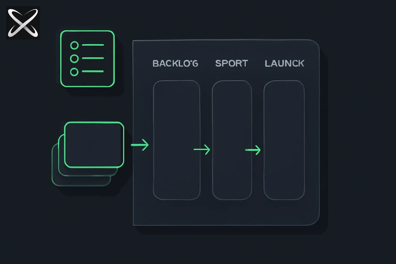 Top AI prompts for product management diagram: template cards feeding into a roadmap with backlog, sprint, and launch lanes