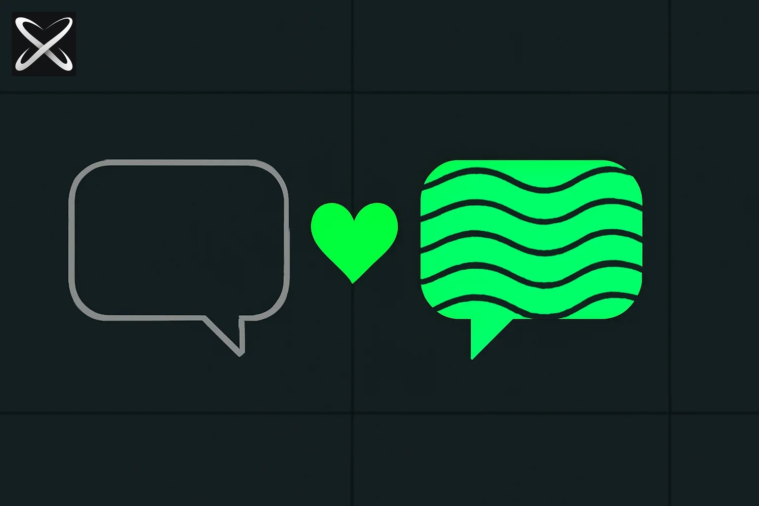 Social media AI prompt templates diagram showing a blank message filling with content through a heart-shaped gap