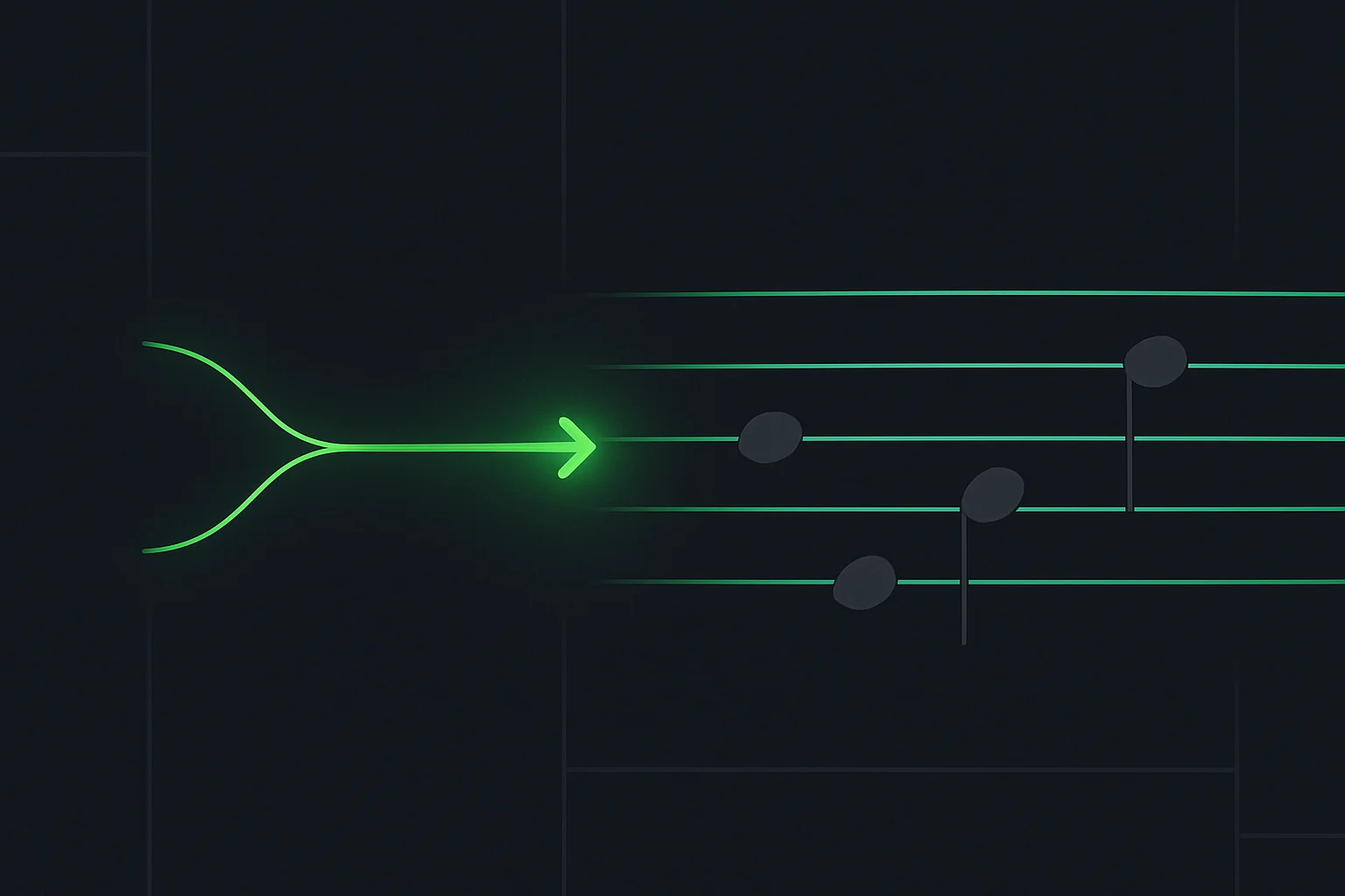Decision model as a musical staff assigning a single pitch to each note, symbolizing one-pass scoring of a closed choice set