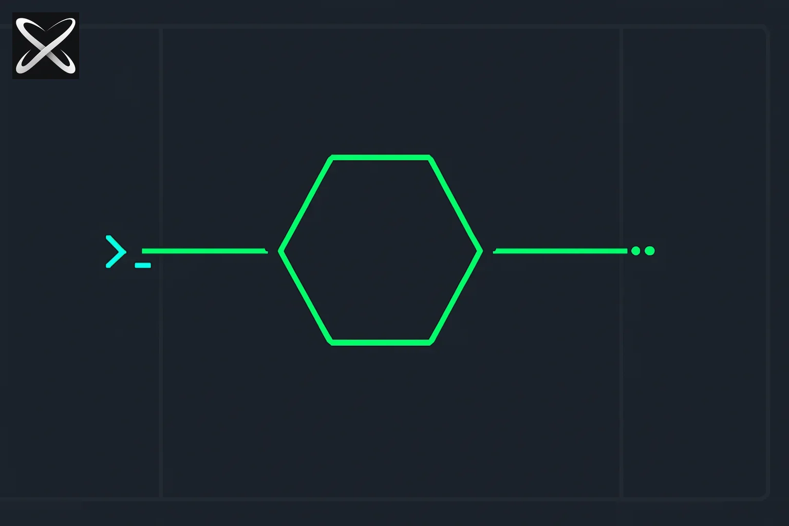 Node.js explainer diagram showing a single hexagon runtime node between a terminal input and a running process