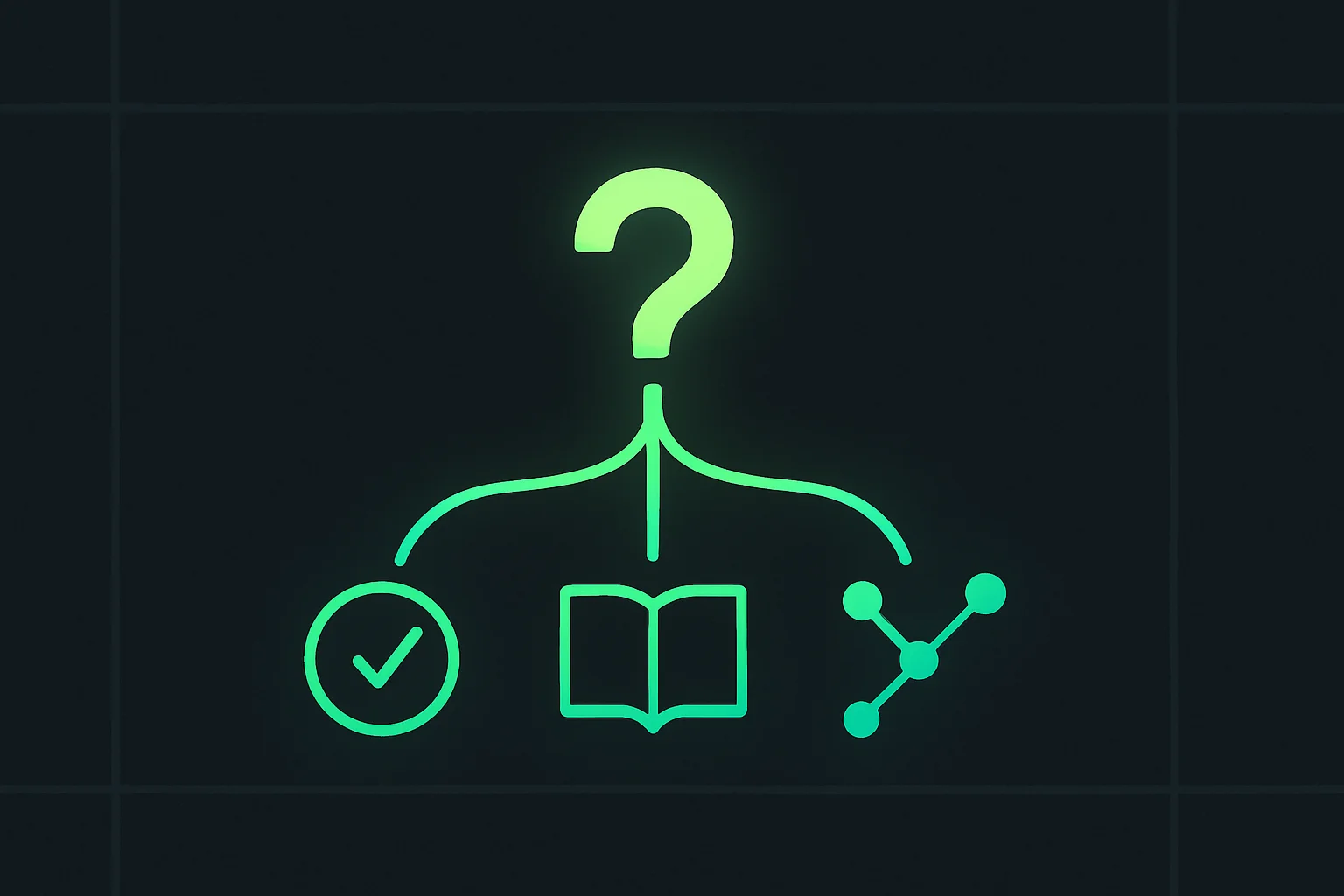 Curriculum pillars for the AI era: question formulation, verification, and foundational reasoning illustrated as branching paths from a central question mark