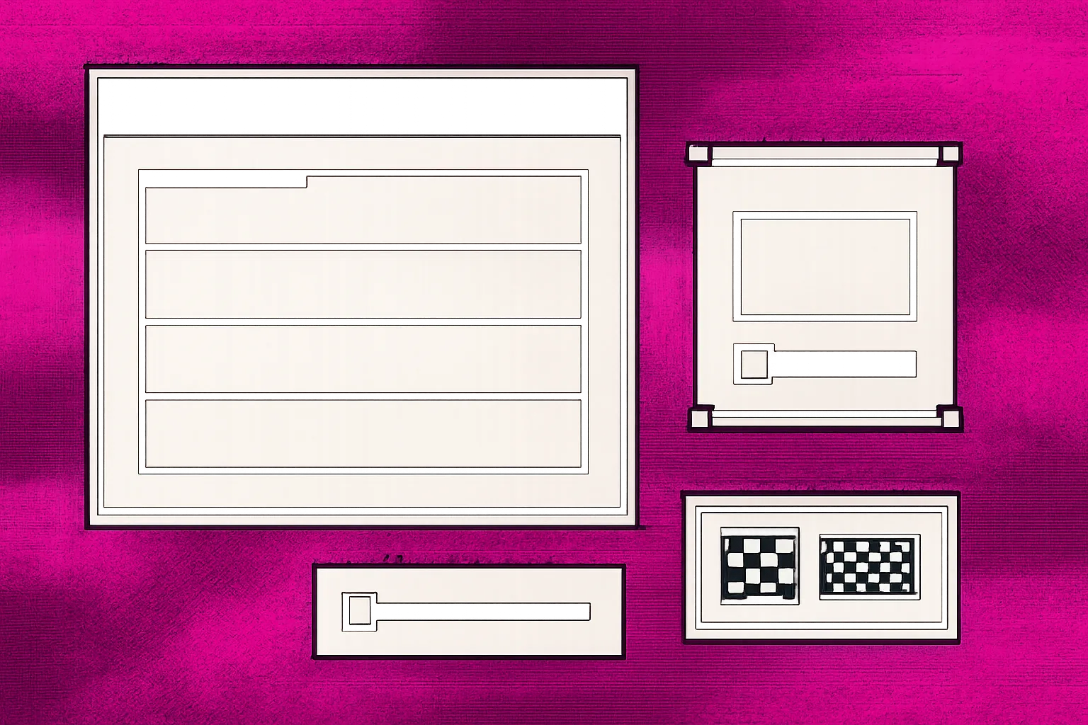Retro desktop window showing a page of candidate actions with one selected by probability, illustrating a real-time browser-use decision loop